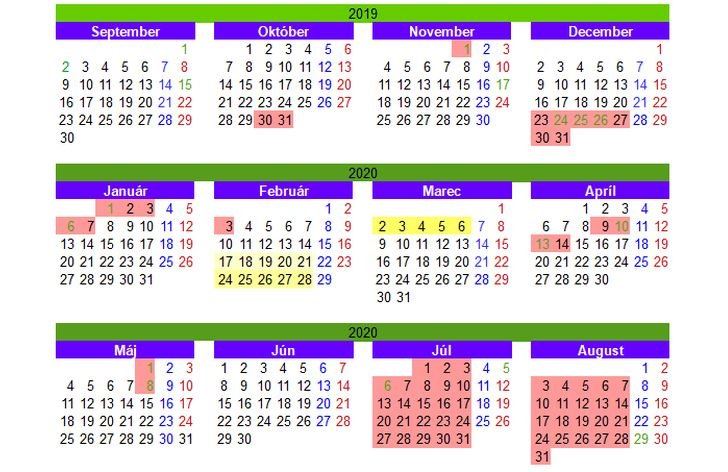 Prázdniny v školskom roku 2019/2020