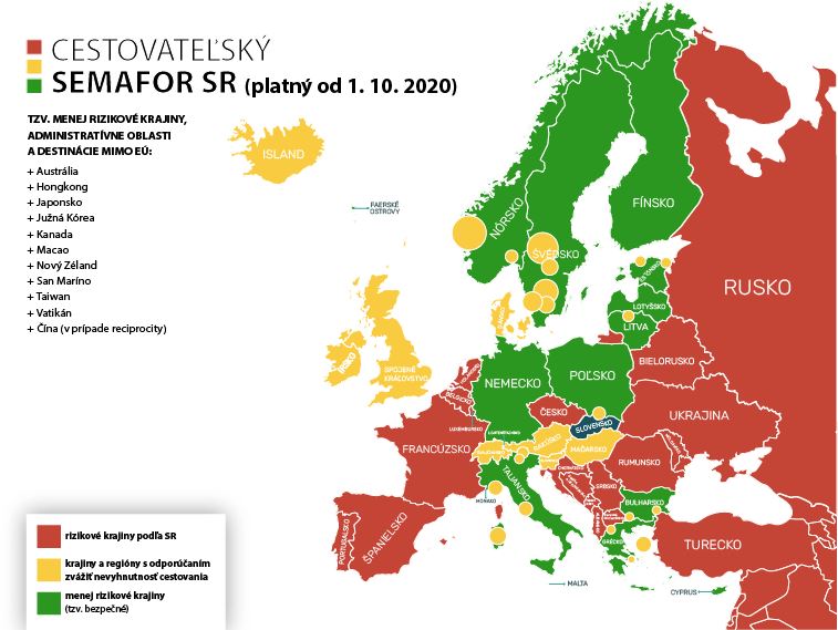 cestovatelský semafor pre slovákov na jeseň 2020